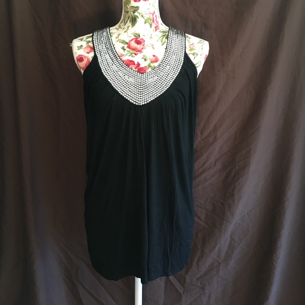 Black racerback tank with silver sequins
